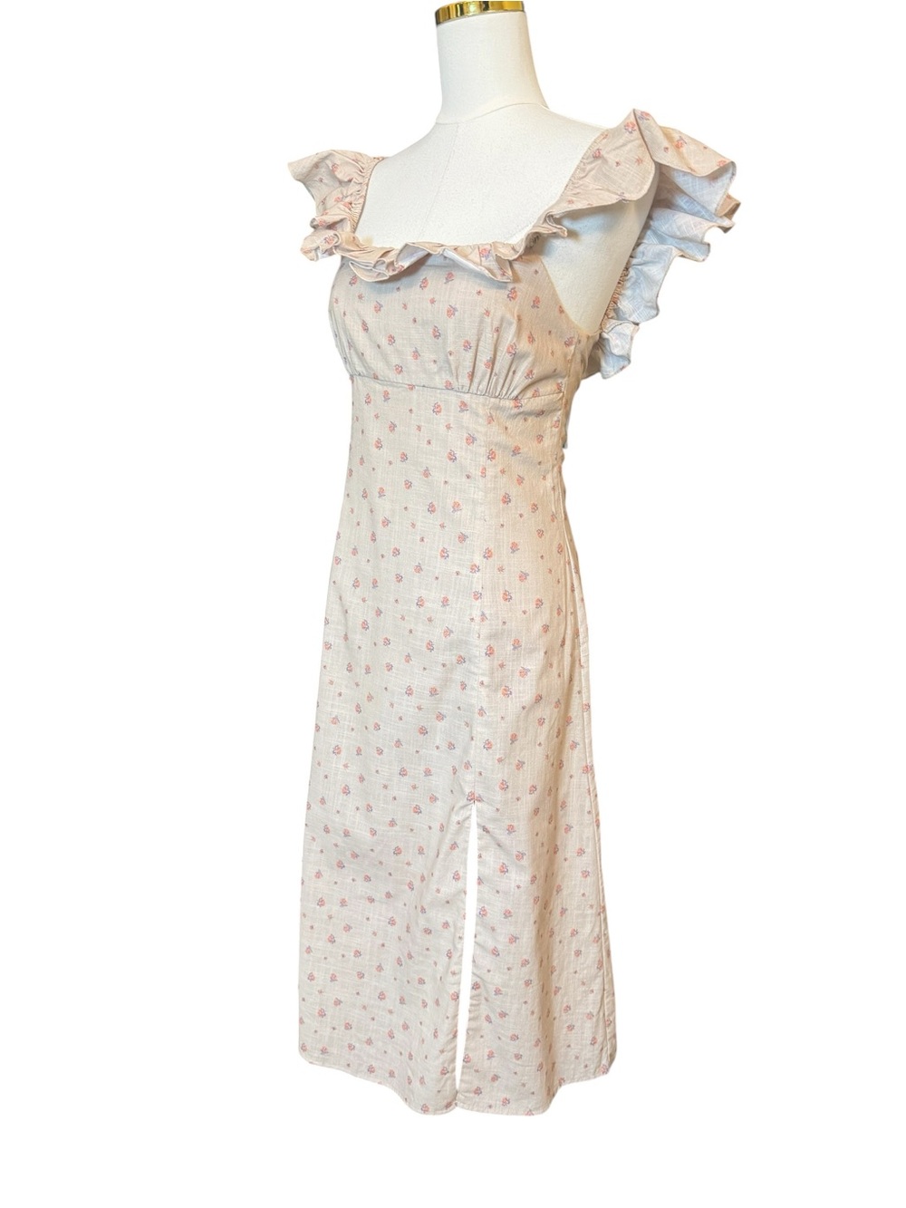 Backyard Roses Women’s Floral Ruffle Midi Dress Size Sm Side Slit - Picture 9 of 12